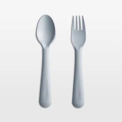 Crate & Barrel Mushie Cloud Plastic Fork & Spoon Set In Blue