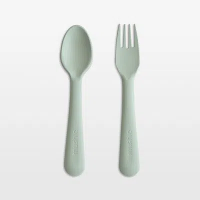 Crate & Barrel Mushie Sage Plastic Fork & Spoon Set In Transparent