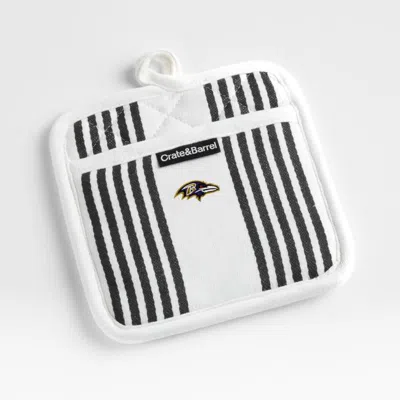 Crate & Barrel Nfl Baltimore Ravens Cuisine Stripe Black Organic Cotton Pot Holder In Black/white