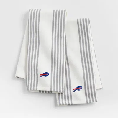 Crate & Barrel Nfl Buffalo Bills Cuisine White With Grey Stripe Organic Cotton Dish Towels, Set Of 2 In Multi