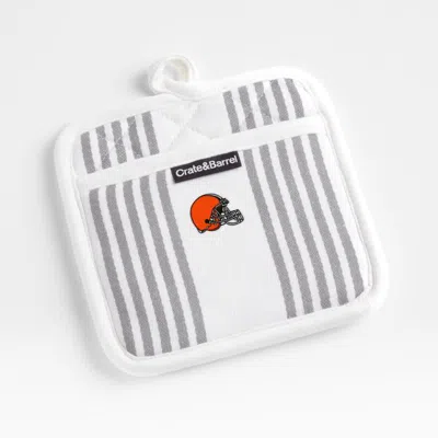 Crate & Barrel Nfl Cleveland Browns Cuisine Stripe Grey Organic Cotton Pot Holder In Grey/white