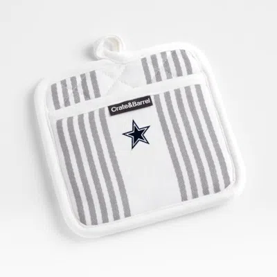 Crate & Barrel Nfl Dallas Cowboys Cuisine Stripe Grey Organic Cotton Pot Holder In Grey/white