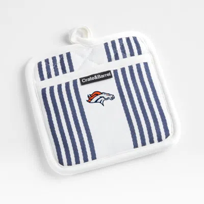Crate & Barrel Nfl Denver Broncos Cuisine Stripe Indigo Organic Cotton Pot Holder In Blue