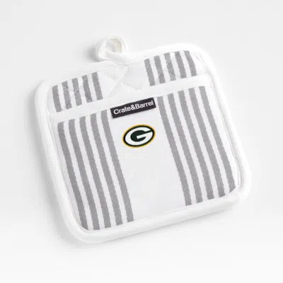 Crate & Barrel Nfl Green Bay Packers Cuisine Stripe Grey Organic Cotton Pot Holder In Grey/white