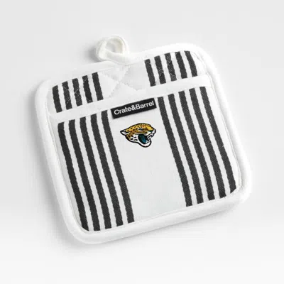 Crate & Barrel Nfl Jacksonville Jaguars Cuisine Stripe Black Organic Cotton Pot Holder In White