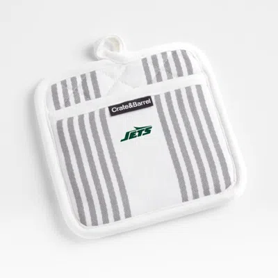 Crate & Barrel Nfl New York Jets Cuisine Stripe Grey Organic Cotton Pot Holder In White