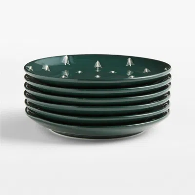 Crate & Barrel Nordic Trees Stoneware Appetizer Plates, Set Of 6 In Green