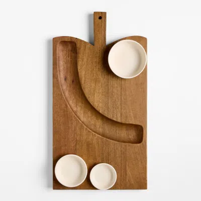 Crate & Barrel Orchard Cracker Board With 3 Ceramic Bowls In Brown