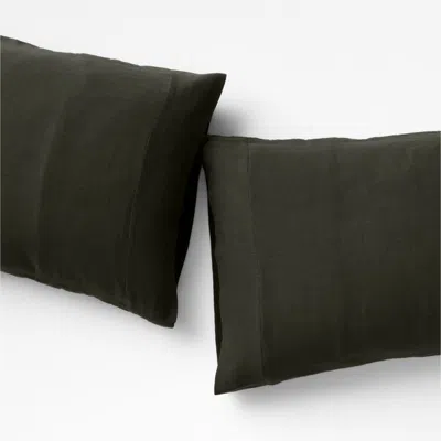 Crate & Barrel Organic Cotton Gauze Ficus Green Standard Pillowcases, Set Of 2