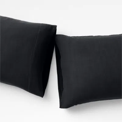 Crate & Barrel Organic Cotton Gauze Midnight Navy Blue King Pillowcases, Set Of 2 In Black