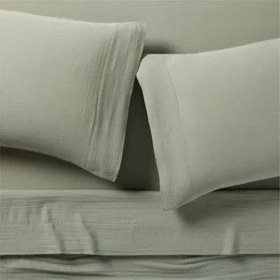 Crate & Barrel Organic Cotton Gauze Shadow Sage Green King Bed Sheet Set