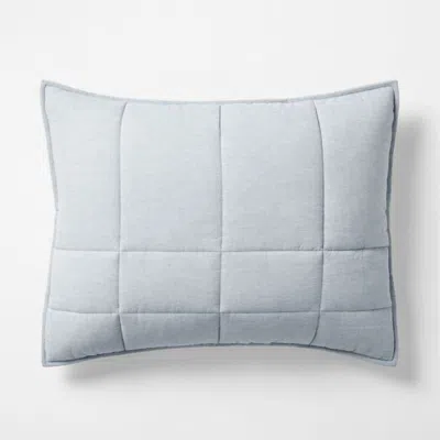 Crate & Barrel Organic Cotton Heathered Mist Blue Grid Standard Bed Pillow Sham