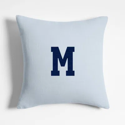 Crate & Barrel Organic Cotton Monogrammable 20"x20" Sky Blue Throw Pillow Cover