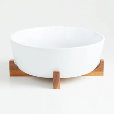 Crate & Barrel Oven-to-table Large Serve Bowl With Acacia Wood Trivet In Pattern