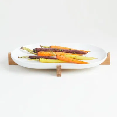 Crate & Barrel Oven-to-table Oval Platter With Acacia Wood Trivet In Multi