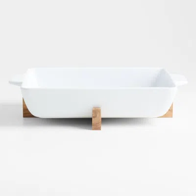 Crate & Barrel Oven-to-table Rectangle Baking Dish With Acacia Wood Trivet In White