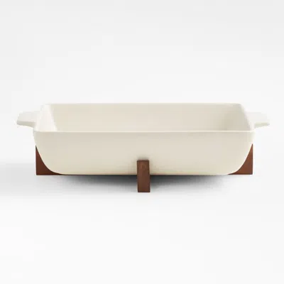 Crate & Barrel Oven-to-table Rectangular Baking Dish With Dark Wood Trivet In Brown