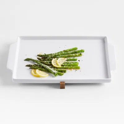 Crate & Barrel Oven-to-table Sheet Pan With Acacia Wood Trivet In White