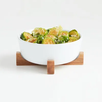 Crate & Barrel Oven-to-table Small Serve Bowl With Acacia Wood Trivet In White