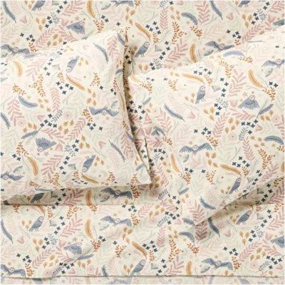 Crate & Barrel Owl 100% Organic Cotton Percale Kids Full Sheet Set In Multi