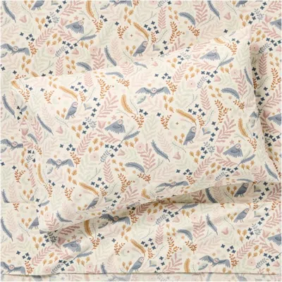 Crate & Barrel Owl 100% Organic Cotton Percale Kids Twin Sheet Set In Multi