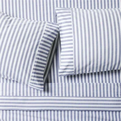 Crate & Barrel Oxford Shirting Light Indigo Blue Organic Cotton Full Bed Sheet Set