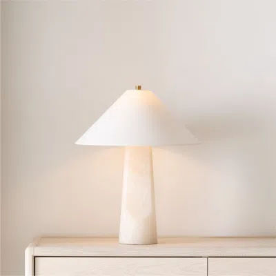 Crate & Barrel Petra Alabaster Table Lamp With Fabric Shade 24.5" In White