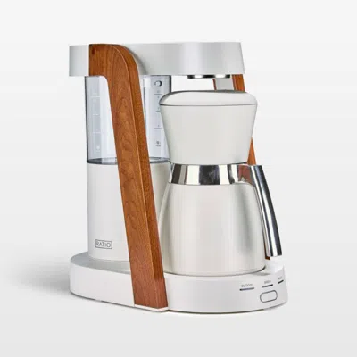Crate & Barrel Ratio Eight Series 2 Linen White And Walnut Coffee Maker With Thermal And Glass Carafe