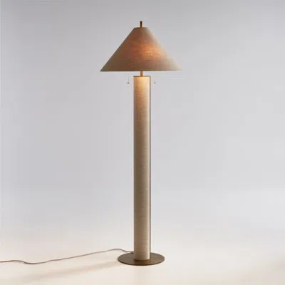 Crate & Barrel Remi Natural Linen Floor Lamp 65" In Neutral