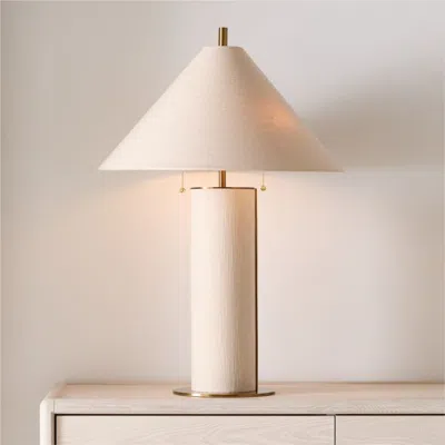 Crate & Barrel Remi Natural Linen Table Lamp 31.7" In Neutral