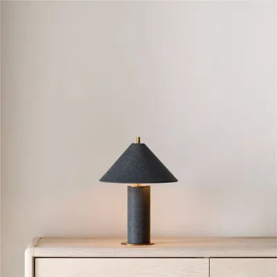 Crate & Barrel Remi Navy Linen Mini Table Lamp 15" In Blue