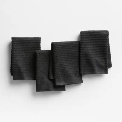 Crate & Barrel Ribbed Bar Mop Black Organic Cotton Dish Cloths, Set Of 4