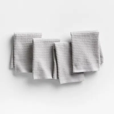 Crate & Barrel Ribbed Bar Mop Grey Organic Cotton Dish Cloths, Set Of 4 In Gray