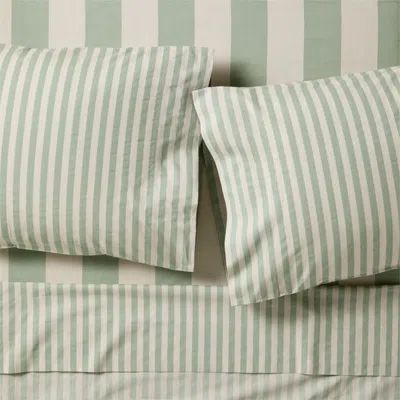 Crate & Barrel Riviera Green Stripe 100% Organic Cotton Kids Queen Sheet Set