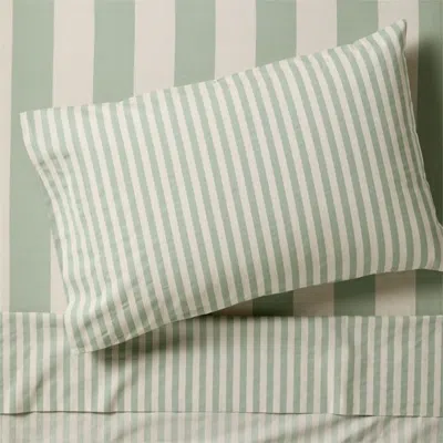 Crate & Barrel Riviera Green Stripe 100% Organic Cotton Kids Twin Sheet Set