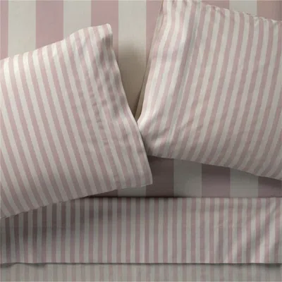 Crate & Barrel Riviera Plum Rose And Oatmeal Stripe 100% Organic Cotton Kids Full Sheet Set In Purple