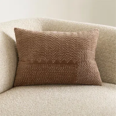 Crate & Barrel Sashiko Organic Cotton Velvet 22"x15" Chocolate Brown Throw Pillow With Down-alternative Insert