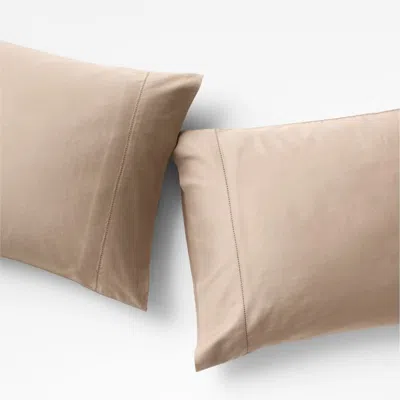 Crate & Barrel Serene Washed Organic Cotton Sateen Clay Taupe King Pillowcases, Set Of 2 In Brown