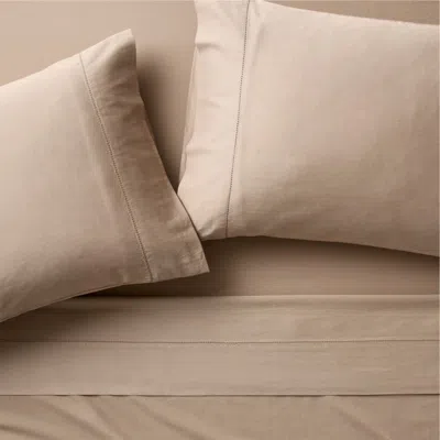 Crate & Barrel Serene Washed Organic Cotton Sateen Clay Taupe Queen Sheet Set In Brown