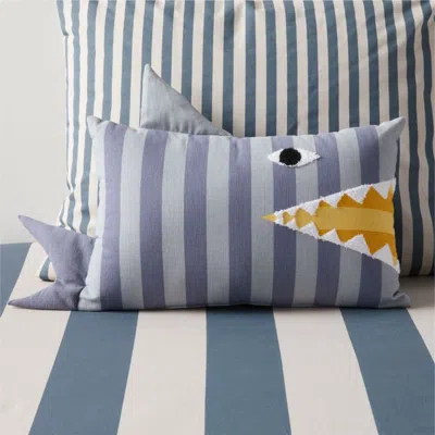 Crate & Barrel Shark Face Striped Embroidered Kids Throw Pillow In Blue