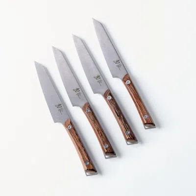 Crate & Barrel Shun ® Kanso 4-piece Steak Knife Set In Brown