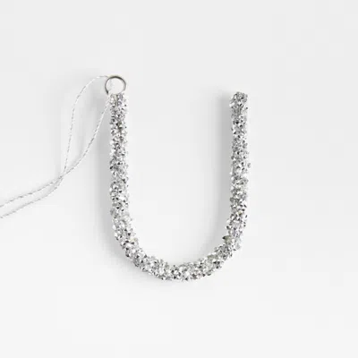 Crate & Barrel Silver Beaded Monogram "u" Letter Christmas Tree Ornament