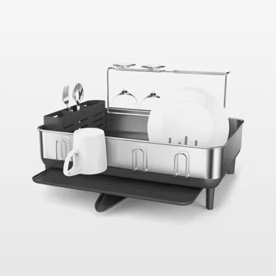 Crate & Barrel Simplehuman Kitchen Dish Drying Rack, Brushed Stainless Steel In Silver