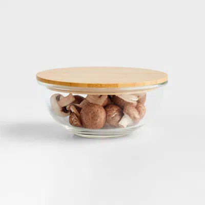 Crate & Barrel Small Glass Mixing Bowl With Bamboo Lid In Brown