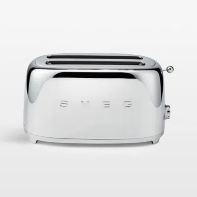 Crate & Barrel Smeg Chrome 4-slice Long Slot Retro Toaster In Silver