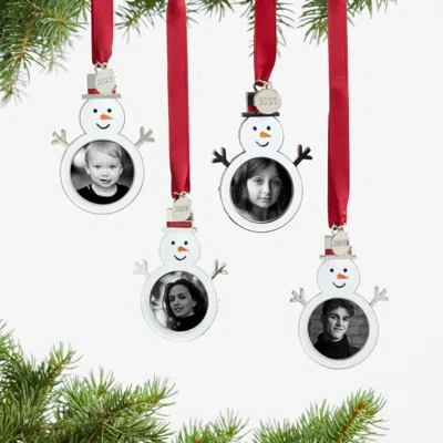 Crate & Barrel Snowman 2026 Frame Christmas Tree Ornament, Set Of 4 In Green