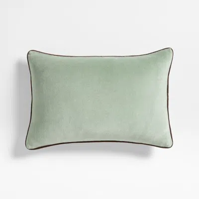 Crate & Barrel Solid Organic Cotton Velvet 22"x15" Verte Green Throw Pillow With Down-alternative Insert By Jeremia