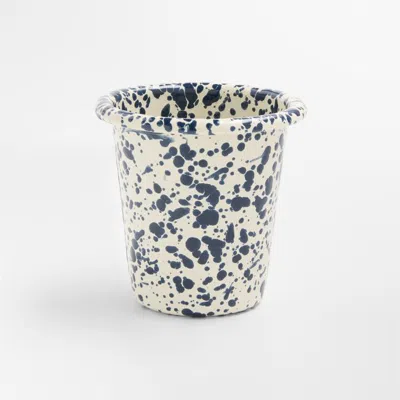 Crate & Barrel Splatter Enamelware Navy And Cream 10-oz. Short Tumbler In Blue
