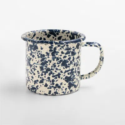 Crate & Barrel Splatter Enamelware Navy And Cream 12-oz. Mug In Blue