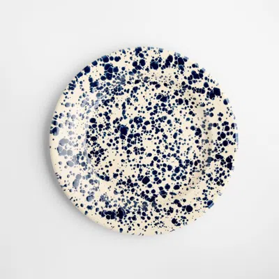Crate & Barrel Splatter Enamelware Navy And Cream Dinner Plate In Multi